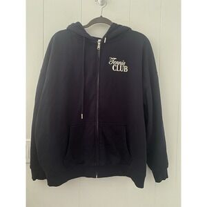 Garage Oversized Full Zip Hoodie Tennis Club It's All Love Size Unisex L Navy